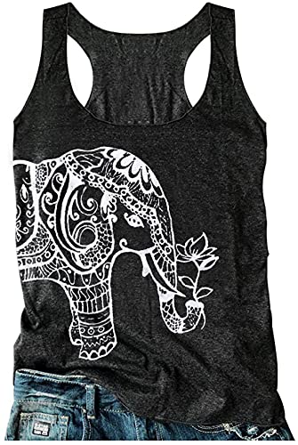 CHUNTIANRAN Summer Tank Tops for Women Animal Graphic Racerback T Shirts Elephant Cute Print Camisole Casual Basic Workout Tank Tops(Elephant Mandala, 2X-Large) - Image 5