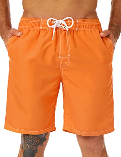 KAILUA SURF شورت سباحة كايلوا سيرف للرجال - طويل، سريع الجفاف مع بطانة شبكية - 9 بوصة طول الساق - برتقالي - Image 1