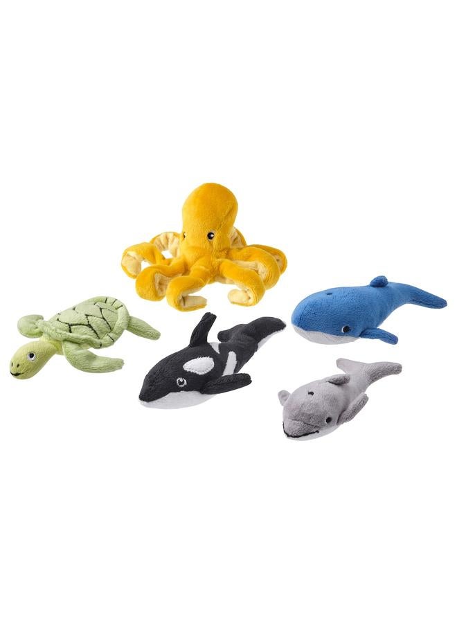Zaboon 5-piece soft toy set, ocean animals/mixed colours - Image 1