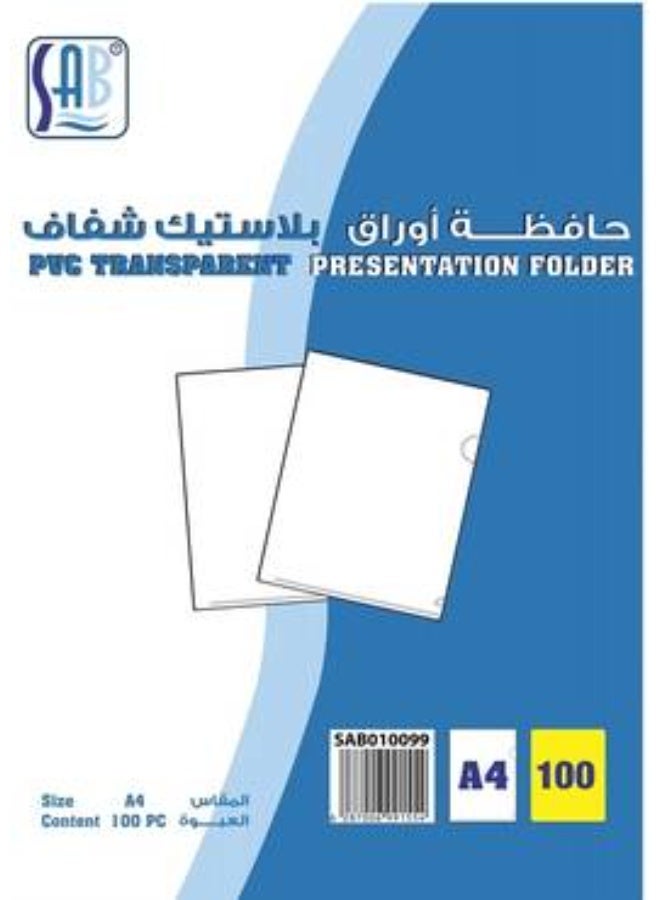SAB - PVC Transparent Presentation Folder , Box of 100 Pieces , A4 Size