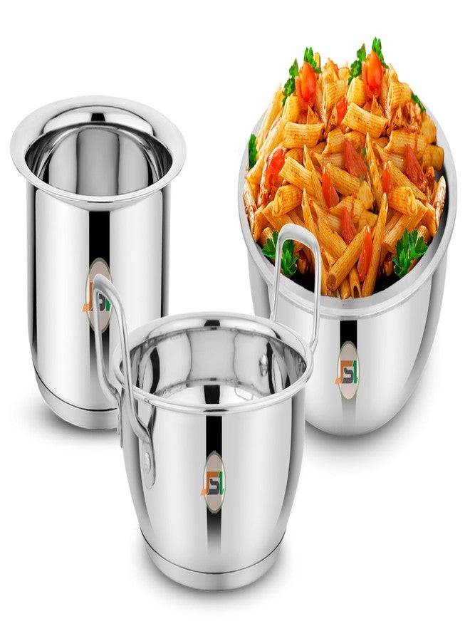 JSI Stainless Steel Heavy Guage Cooking Set for Kitchen - 3 Pcs Set: Tope/Milk Patila 1600ml, Tasla 1500ml & Wok/Kadhai 2000ml - Tri-Ply Induction Base Cookware Set - Essential Cooking Pot Pan Set - Image 1