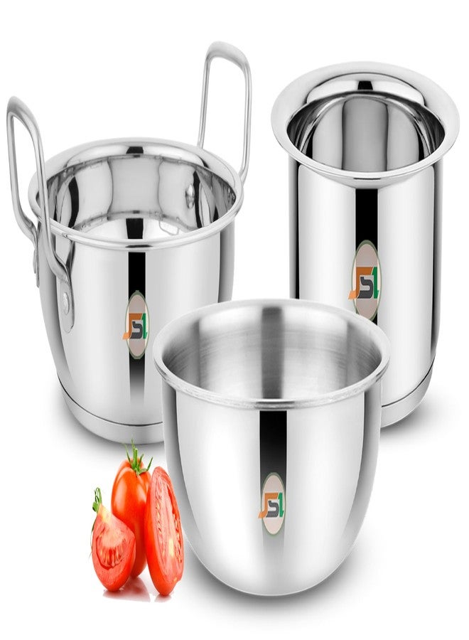 JSI Stainless Steel Heavy Guage Cooking Set for Kitchen - 3 Pcs Set: Tope/Milk Patila 1600ml, Tasla 1500ml & Wok/Kadhai 2000ml - Tri-Ply Induction Base Cookware Set - Essential Cooking Pot Pan Set - Image 2