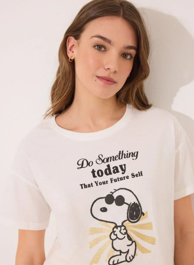 women'secret Snoopy ivory cotton short pyjamas