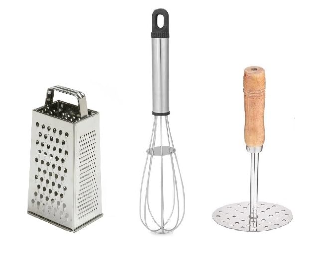 Dynore Dynore Stainless Steel 3 Pcs Kitchen Tools Masher Grater Whisk Pack of 3  - Image 1