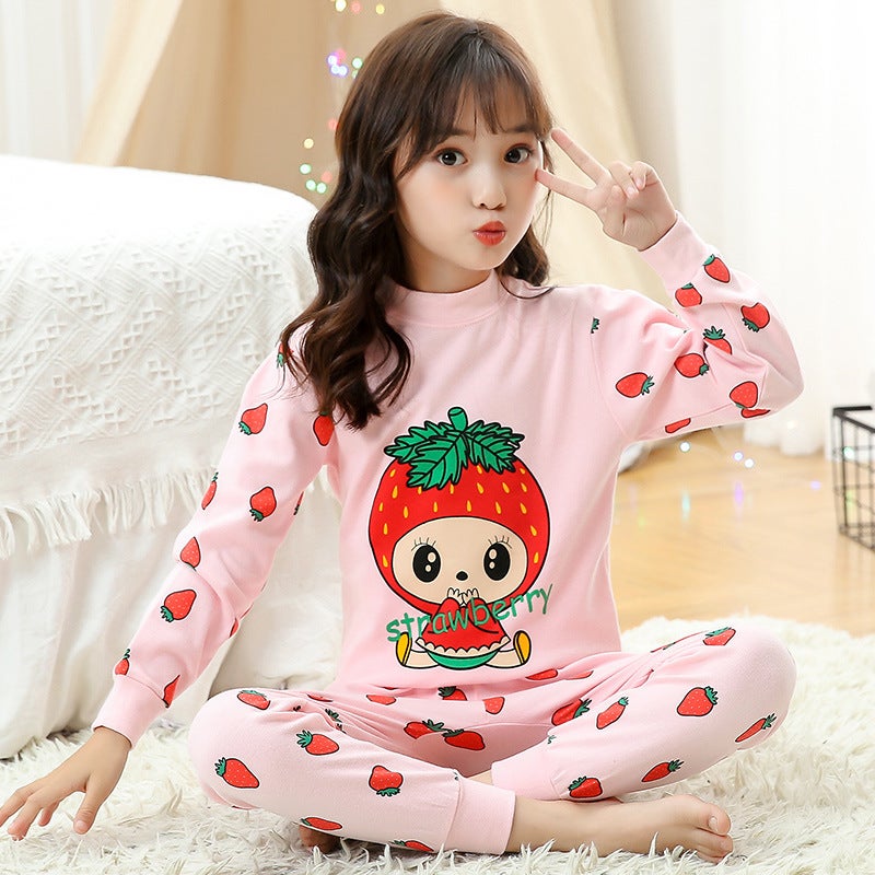 Children'S Mid-Collar Cotton Autumn Clothes Long Pants Underwear Suit Small And Medium Girls Long-Sleeved Pajamas Girls' Homewear - Image 1