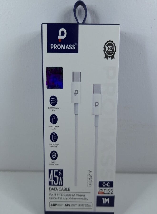 PROMASS Type-C To Type-C Fast Charging Cable White - Image 3