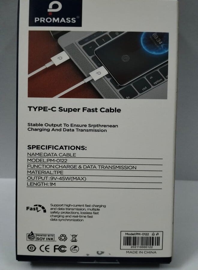 PROMASS Type-C To Type-C Fast Charging Cable White - Image 2