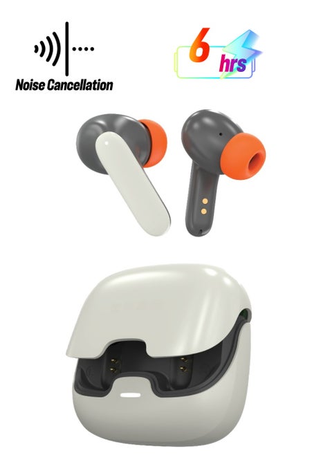 Florence TWS True Wireless ENC Earbuds with Low Latency and Touch Control / Gaming Mode / Voice Assistant / Quad-Mic / Type-C Charging / Seamless Sound and Zero Lag / Up to 6 Hours Working Time - White