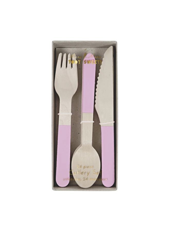 Meri Meri Soft Pink Wooden Cutlery Set - Image 1