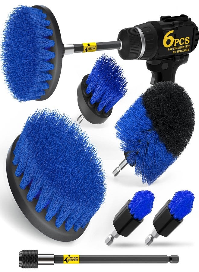 Holikme 6Pack Drill Brush Power Scrubber Cleaning Brush Extended Long Attachment Set All Purpose Drill Scrub Brushes Kit for Grout, Floor, Tub, Shower, Tile, Bathroom，Scrub Brush Blue - Image 1