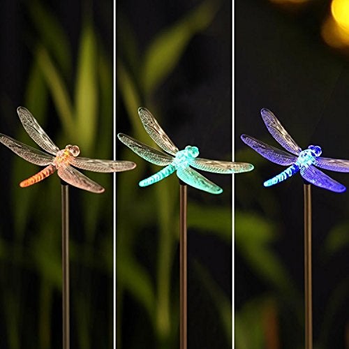 QIDEA Outdoor Solar Garden Stake Light - Color Changing Decorative LED Stake Lamp In-ground Landscaping Lighting for Garden Patio Yard Lawn Pathway Flower Bed Decor Decorations Figurine Dragonfly - Image 2