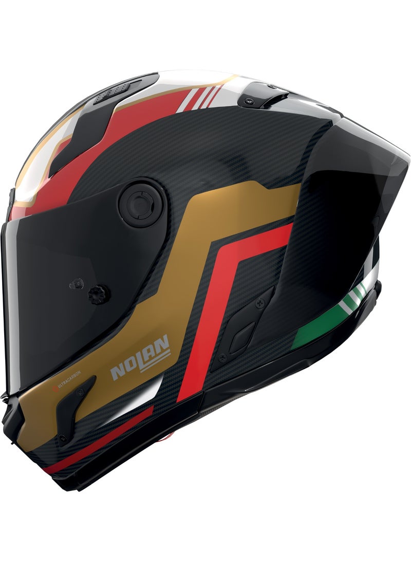 Nolan X-804 RS U.C. PIEGA CARBON/GOLD/RED/GREEN METAL GLOSSY Helmet - Image 1