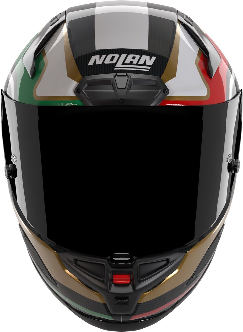 Nolan X-804 RS U.C. PIEGA CARBON/GOLD/RED/GREEN METAL GLOSSY Helmet - Image 3