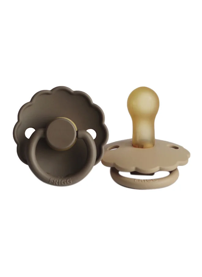 FRIGG Daisy Latex Baby Pacifier, 6-18 Months, Pack of 2, Size 2 - Croissant/Portobello