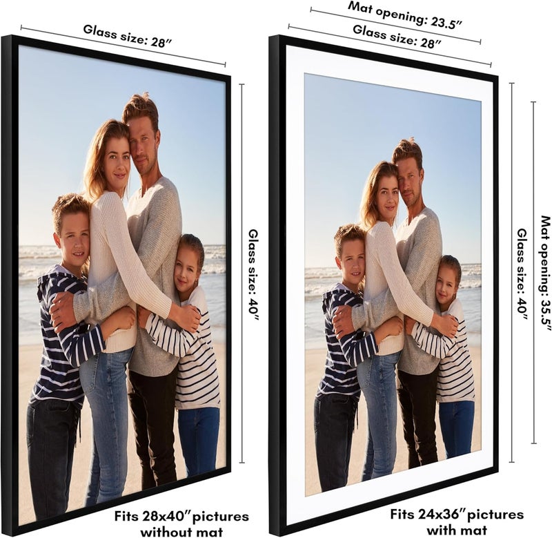 Americanflat 28x40 Poster Frame with Polished Plexiglass  Use as 24x36 Frame with Mat or 28x40 Frame Without Mat  Soho Collection  Gallery Style Deep Molding Frame for Wall Display  Black - Image 2