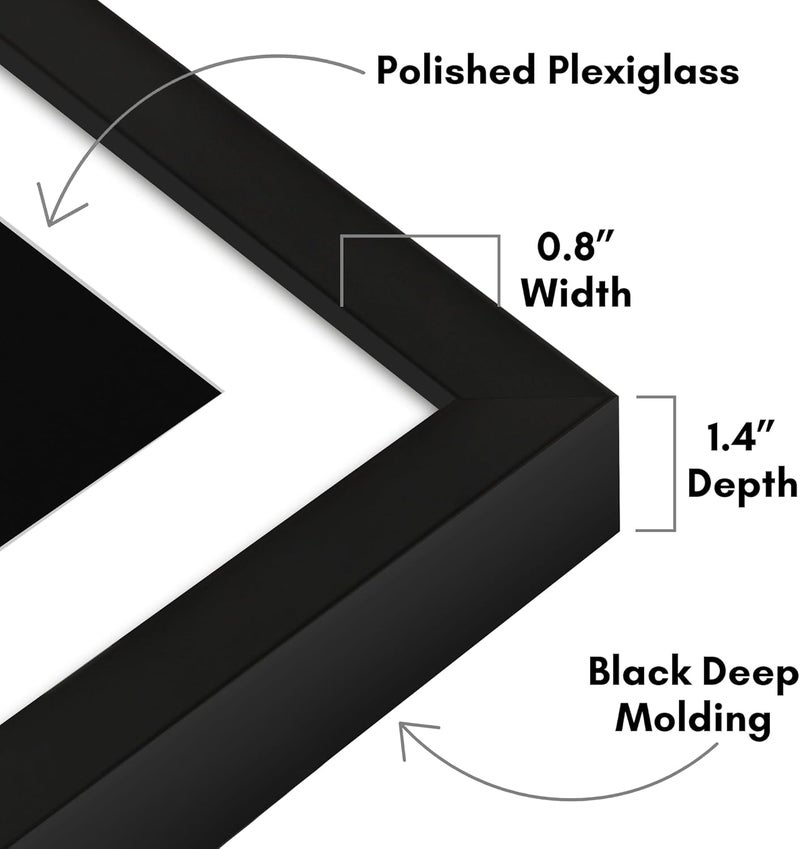 Americanflat 28x40 Poster Frame with Polished Plexiglass  Use as 24x36 Frame with Mat or 28x40 Frame Without Mat  Soho Collection  Gallery Style Deep Molding Frame for Wall Display  Black - Image 3