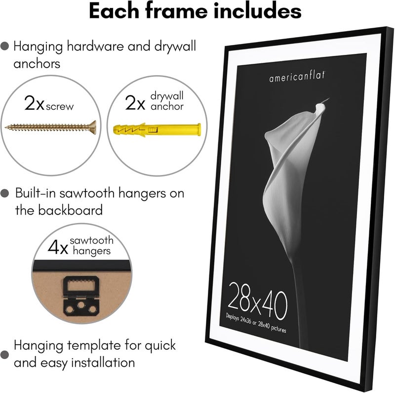 Americanflat 28x40 Poster Frame with Polished Plexiglass  Use as 24x36 Frame with Mat or 28x40 Frame Without Mat  Soho Collection  Gallery Style Deep Molding Frame for Wall Display  Black - Image 4