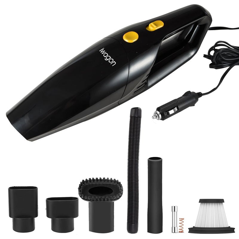 iWagon i689 Car Vacuum Cleaner 12V High Power Handheld Portable Car Vacuum for Deep Cleaning|100W Vacuum Motor & 5000PA Powerful Suction,16 Ft Cord, HEPA-Filter & Bag for Travel-Car Accessories(Black) - Image 1