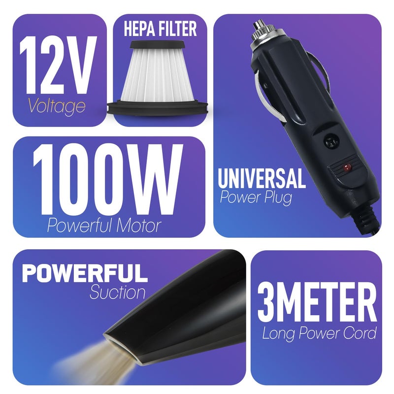 iWagon i689 Car Vacuum Cleaner 12V High Power Handheld Portable Car Vacuum for Deep Cleaning|100W Vacuum Motor & 5000PA Powerful Suction,16 Ft Cord, HEPA-Filter & Bag for Travel-Car Accessories(Black) - Image 2