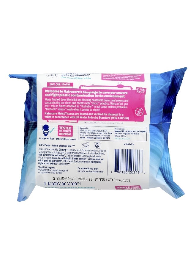 NATRACARE Natracare, Safe to Flush, Moist Tissues, 30 Tissues  - Image 2