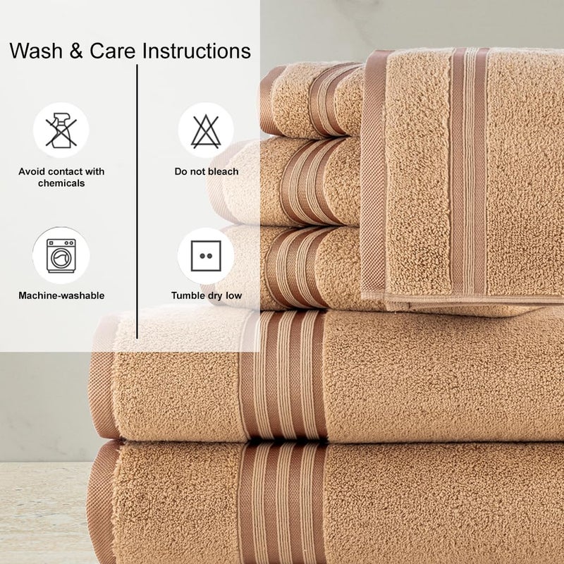 CASA COPENHAGEN Casa Copenhagen Zero Twist, 6 Pieces Set 100% Cotton 0" Twist Towel Set- Beige, 600 GSM, 2 Bath, 2 Hand, 2 Washcloths Egyptian Cotton, Ultra Soft Luxury Towels for Bathroom.  - Image 4