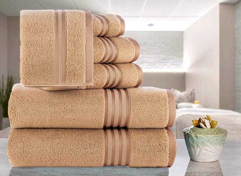 CASA COPENHAGEN Casa Copenhagen Zero Twist, 6 Pieces Set 100% Cotton 0" Twist Towel Set- Beige, 600 GSM, 2 Bath, 2 Hand, 2 Washcloths Egyptian Cotton, Ultra Soft Luxury Towels for Bathroom.  - Image 2