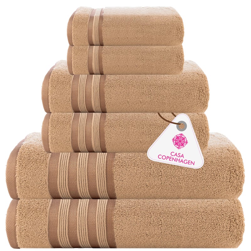 CASA COPENHAGEN Casa Copenhagen Zero Twist, 6 Pieces Set 100% Cotton 0" Twist Towel Set- Beige, 600 GSM, 2 Bath, 2 Hand, 2 Washcloths Egyptian Cotton, Ultra Soft Luxury Towels for Bathroom.  - Image 1