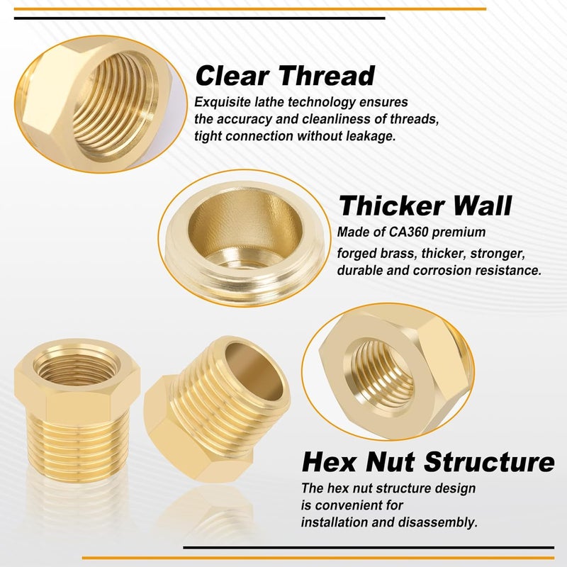 KOOTANS 4pcs Heavy Duty 1/2 NPT Male Thread to 3/8 NPT Female Thread Brass Reducer Hex Bushing Brass Fitting Pipe Hose Tube Adapter Convert - Image 3