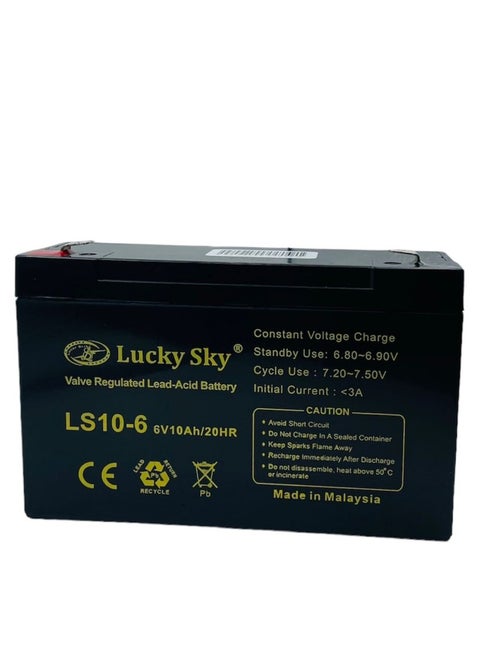 Lucky Sky 6V 10Ah High-Performance Rechargeable Sealed Lead Acid Battery is a reliable and long-lasting power source for a wide range of applications.