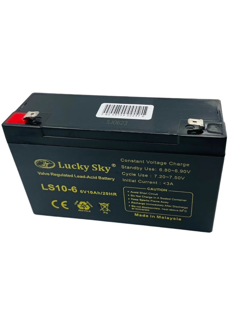 Lucky Sky 6V 10Ah High-Performance Rechargeable Sealed Lead Acid Battery is a reliable and long-lasting power source for a wide range of applications.