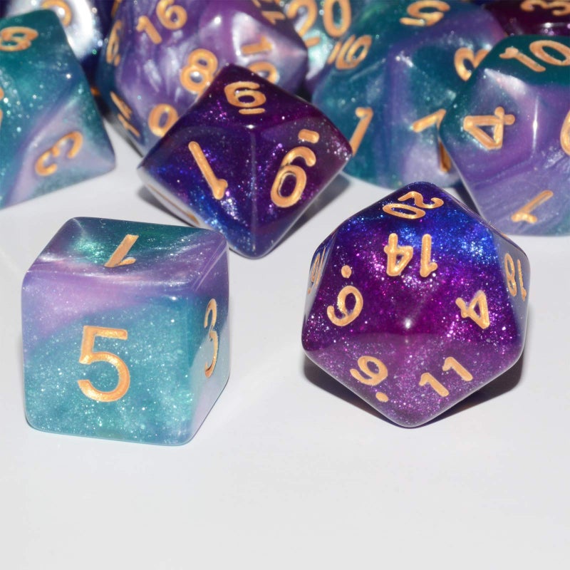 Anduin Wind DND Dice 2 X 7Sets, 14Pieces Glitter Sparkle Cosmic Mixed Polyhedral DND Dice for RPG MTG Table Game Dice - Image 3