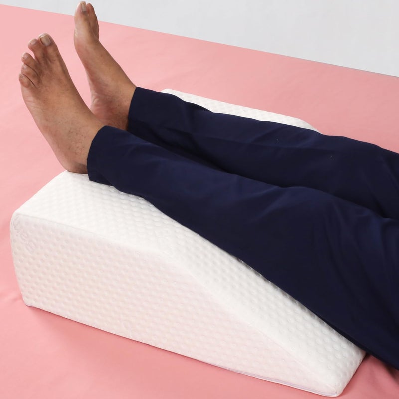 METRON Medium Size Orthopedic Bed Wedge Elevated Leg Pillow Foam Wedge for Leg Elevation Reduces Back Pain Improves Blood Circulation Firm Supportive Washable Removable Cover - Image 1
