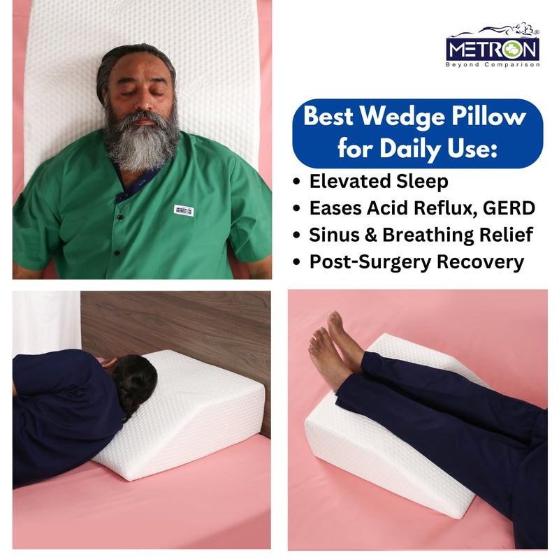 METRON Medium Size Orthopedic Bed Wedge Elevated Leg Pillow Foam Wedge for Leg Elevation Reduces Back Pain Improves Blood Circulation Firm Supportive Washable Removable Cover - Image 4