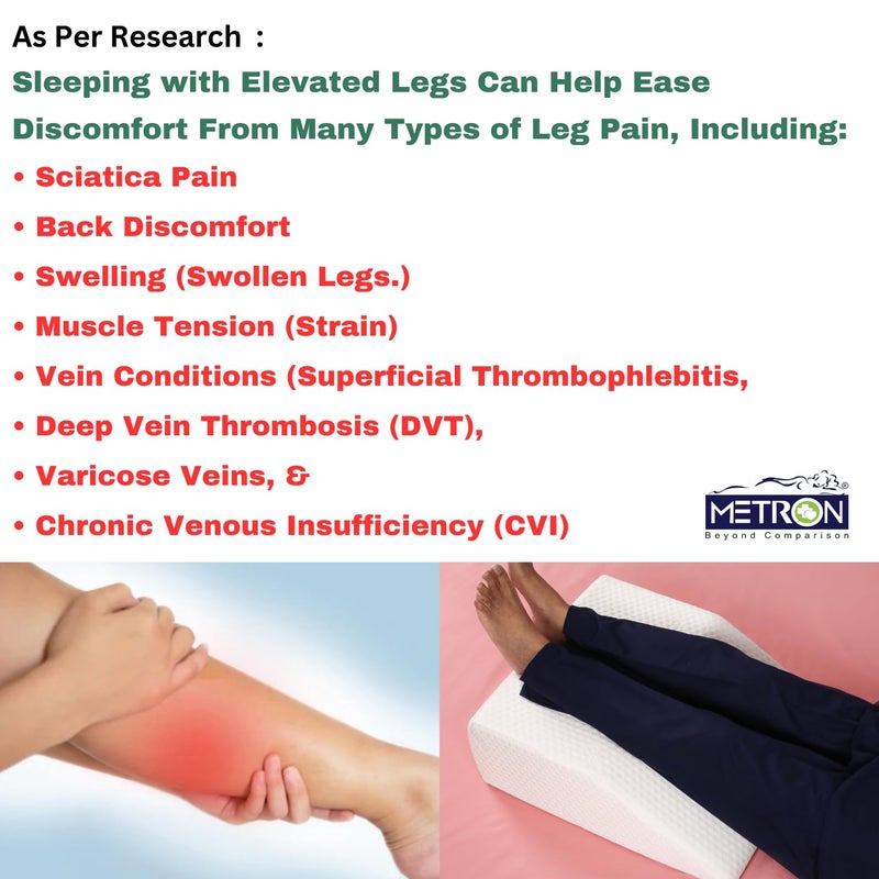 METRON Medium Size Orthopedic Bed Wedge Elevated Leg Pillow Foam Wedge for Leg Elevation Reduces Back Pain Improves Blood Circulation Firm Supportive Washable Removable Cover - Image 2