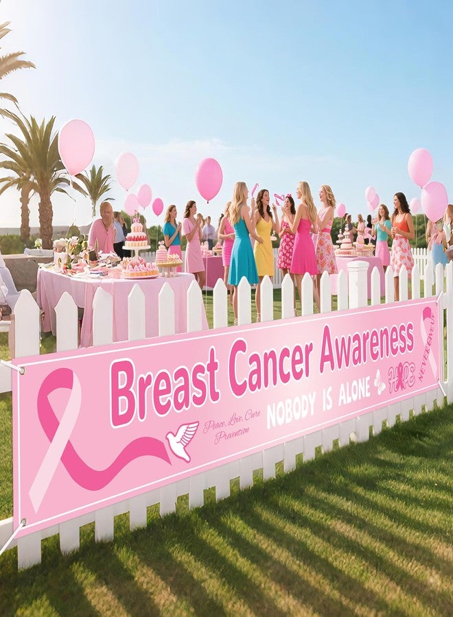 Moitkptt Breast Cancer Awareness Banner Pink Breast Cancer Ribbon Party Decorations Backdrop Outdoor Yard Sign for Survivor Party Decor and Charity Activities Supplies - Image 1