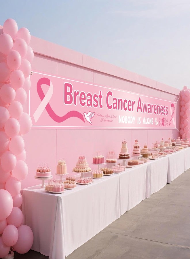 Moitkptt Breast Cancer Awareness Banner Pink Breast Cancer Ribbon Party Decorations Backdrop Outdoor Yard Sign for Survivor Party Decor and Charity Activities Supplies - Image 4
