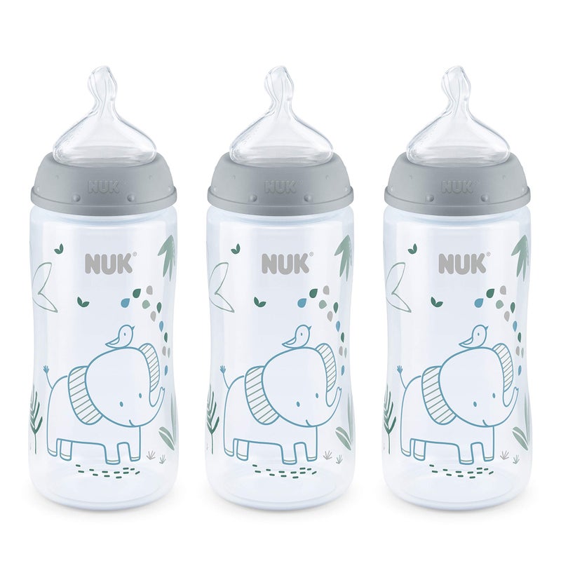 NUK Smooth Flow Anti Colic Baby Bottle, 10 oz, 3 Pack, Elephant - Image 1