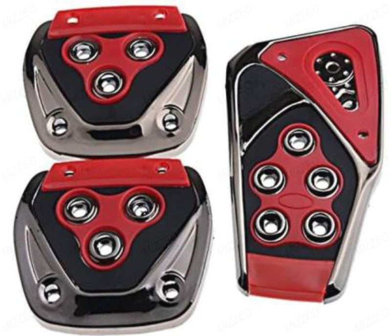 MIZZEO Extra Grip & High Performance Accelerator Brake Clutch Pedal Cover (Pack of 3) Red Compatible with Renault Kiger - Image 1