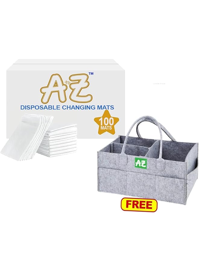 A TO Z Disposable Changing Mat Size (45Cm X 60Cm) Large Premium Quality For Baby Soft Ultra Absorbent Waterproof Pack Of 100 Caddy Diaper Bag Organizer White - Image 1