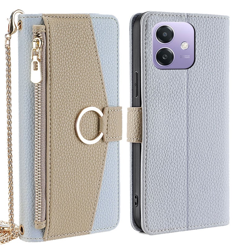HuHa Case Cover For OPPO A3 5G India Crossbody Litchi Texture Leather Phone Case(Blue) - Image 1
