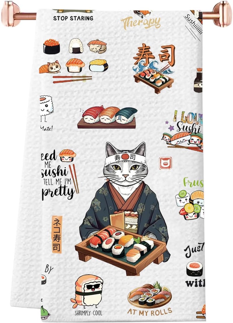 WCGXKO Sushi Gifts for Sushi Lovers Japanese Food Lover Gift Sushi Anime Kawaii Kitchen Towel Otaku Manga Gift Sushi Towel - Image 1