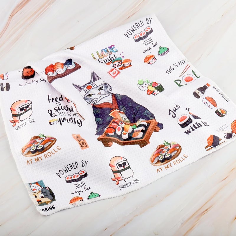 WCGXKO Sushi Gifts for Sushi Lovers Japanese Food Lover Gift Sushi Anime Kawaii Kitchen Towel Otaku Manga Gift Sushi Towel - Image 3