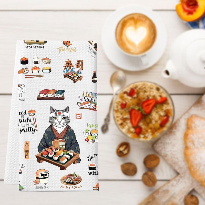 WCGXKO Sushi Gifts for Sushi Lovers Japanese Food Lover Gift Sushi Anime Kawaii Kitchen Towel Otaku Manga Gift Sushi Towel - Image 4