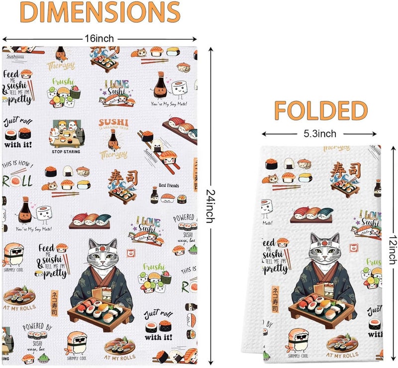 WCGXKO Sushi Gifts for Sushi Lovers Japanese Food Lover Gift Sushi Anime Kawaii Kitchen Towel Otaku Manga Gift Sushi Towel - Image 2