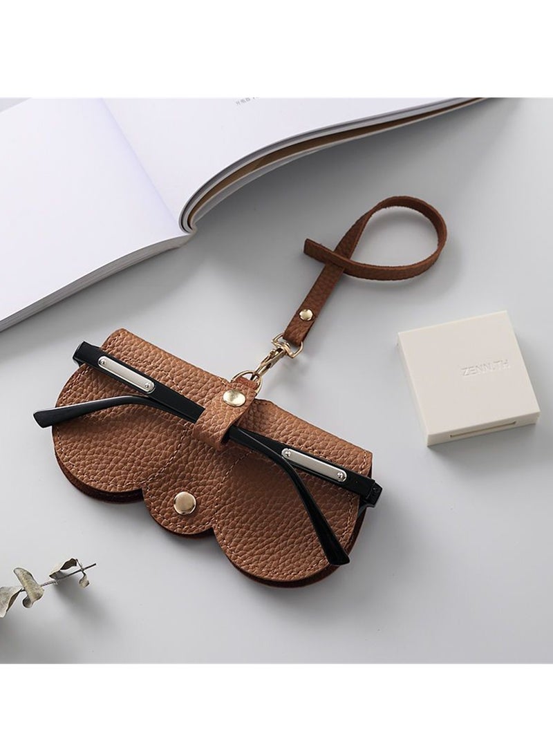 Soft Leather Glasses Bag Portable Eyeglasses and Sunglasses Case Glasses Clips with Strap - Image 1