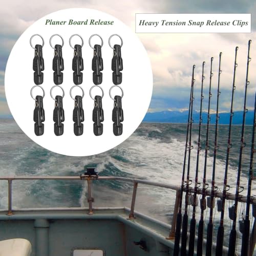FUNORNAM 10pcs Heavy Tension Snap Release Clips for Kites Planer Board Downrigger Trolling Fishing (Black) - Image 4