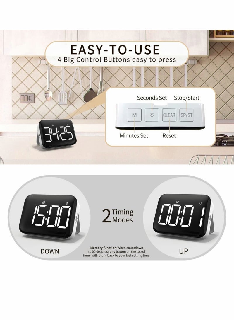 كابتن تيك Digital Kitchen Timer - Magnetic Countdown Count Up Timer with Large LED Display, 2 Brightness, Loud Volume, Easy for Cooking and for Kids Teachers and Seniors to Use (Batteries not Included) - Image 4