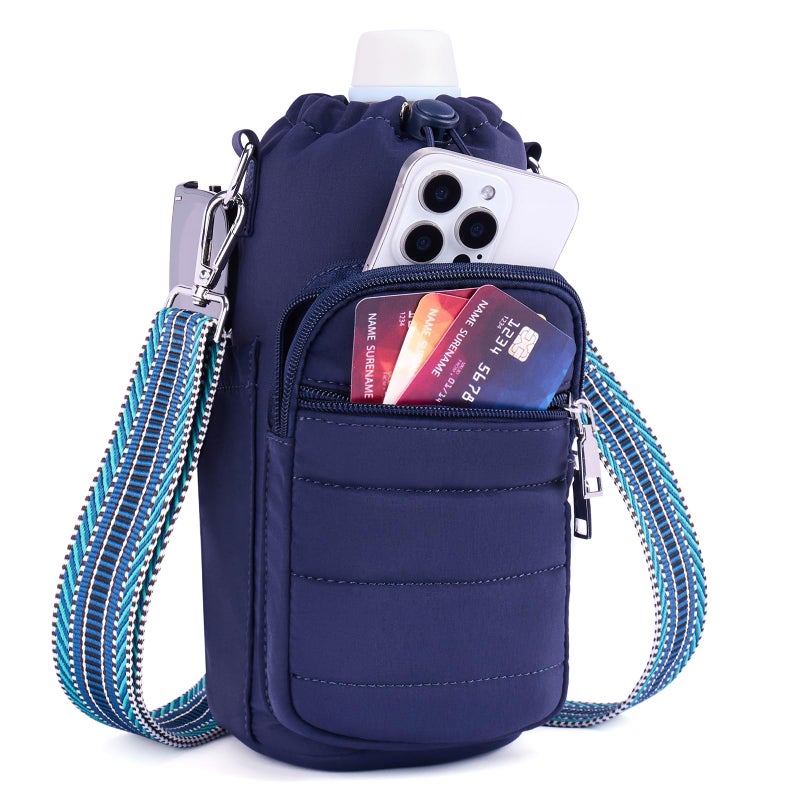 Lexiyat Water Bottle Bag 40 oz Crossbody Water Bottle Holder for Walking Hiking Insulated Compartment Carrier Purse with Adjustable Strap Blue - Image 1