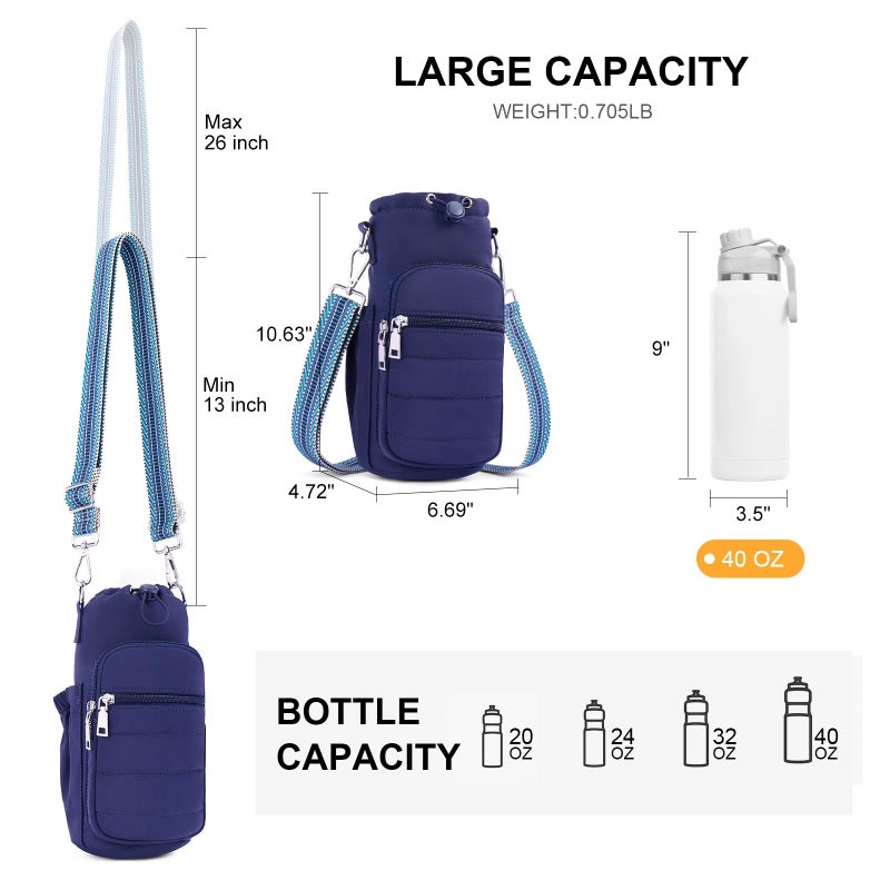 Lexiyat Water Bottle Bag 40 oz Crossbody Water Bottle Holder for Walking Hiking Insulated Compartment Carrier Purse with Adjustable Strap Blue - Image 5