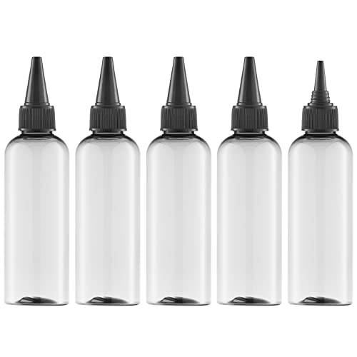 Tekson Hair Color Applicator Bottles 5 Pack Refillable Squeeze Bottle Empty Plastic Twist Top Cap Bottles 34 OZ Clear - Image 1